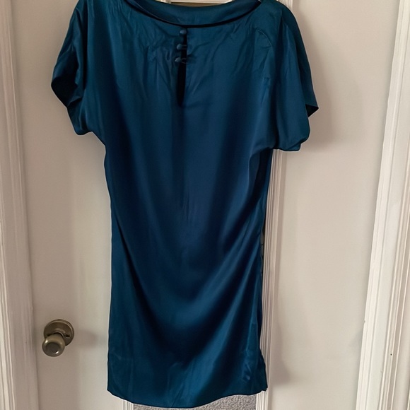 Peacock Blue silk Banana Republic ruched mini dress - Picture 5 of 7